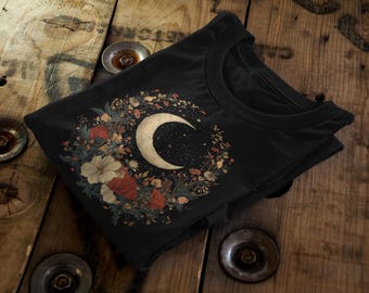 Boho Cottagecore Moon Graphic Unisex T-Shirt | Whimsical Celestial Aesthetic Tee | Nature-Inspired Cottagecore Top | Cottagecore Gift Idea