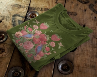 Boho Surreal Strawberry T-Shirt | Cottagecore Fruit Tee