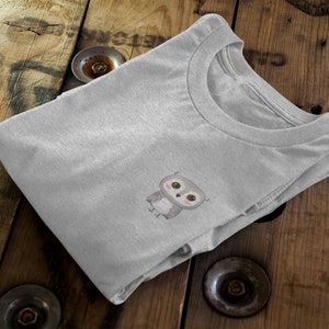 Cute Owl Unisex Tshirt Top Pocket Side Print Adults & Kids Sizes Heather Grey