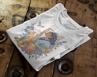 Floral Saxophone Tee | Vintage Jazz Graphic, Music Lover Gift