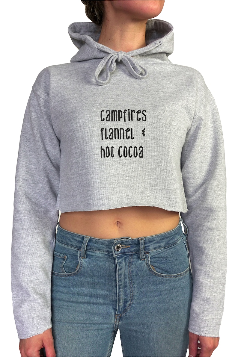 Printed Crop Hoodie Top Campfires flannel /& Hot cocoa | Graphic Print