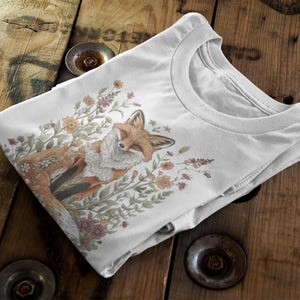 Whimsical Vintage Fox & Flowers Unisex T-Shirt | Botanical Wildlife Graphic Tee | Nature-Inspired Cottagecore Top | Adult and Kids Sizes
