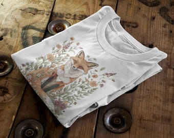Vintage Fox & Flowers T-Shirt | Botanical Cottagecore Graphic Tee