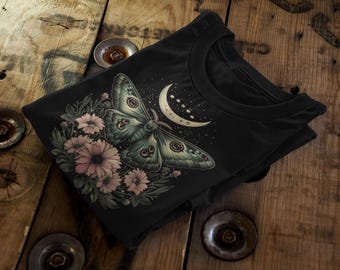 Cottagecore Moth and Moon T-Shirt | Vintage Celestial Garden Tee