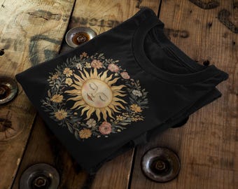 Celestial Sun Cottagecore T-Shirt | Vintage Floral Design