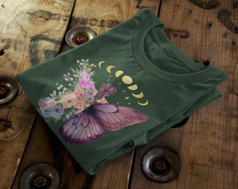 Floral Butterfly || Fairycore Butterfly || Retro Hippie || Organic Cotton Unisex T-Shirt || Adult, Kids Sizing