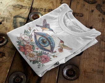 Mystical Eye Floral Graphic Tee | Boho Third Eye Vision Shirt