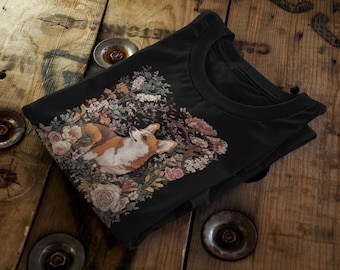 Medieval Corgi Floral T-Shirt | Renaissance Dog Graphic