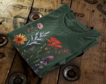 Vintage Flower Watercolour Floral Nature Organic Cotton Unisex T-Shirt | Adult, Kids Sizing