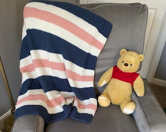 Handmade Knit Baby Blanket & Hat