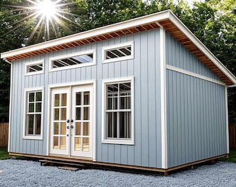 Planer för bakgårdskontor 14x20 - She Shed - Planer för man cave - Direkt PDF-nedladdning