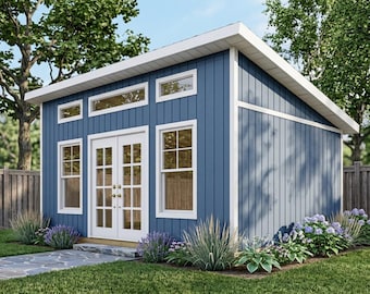 Backyard Office Plans 14x20 - She Shed - Man Cave Plans - Instant PDF Download