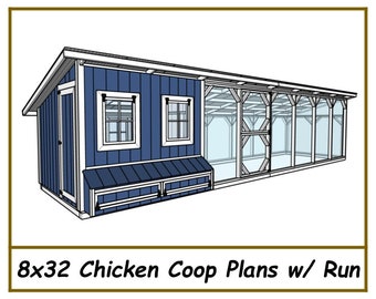 Chicken Coop Plans 8x32 - PDF Download
