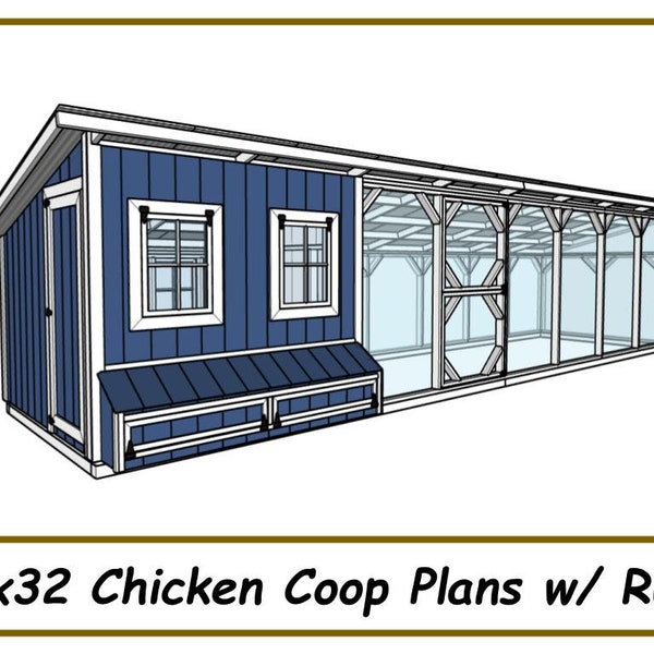 Chicken Coop Plans 8x32 - PDF Download