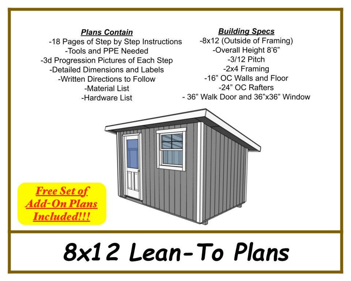 Lean to Shed Plans 8x12 PDF Download - Etsy