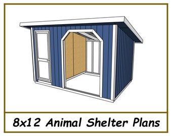 Animal Shelter Plans w/storage 8x12 - Goat Shed Plans - PDF Download