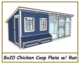 Plans de poulailler 8 x 20 avec enclos - Téléchargement PDF