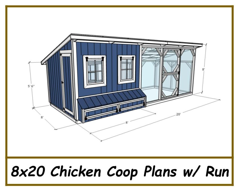 Chicken Coop Plans With Run 8x20 - PDF Download - Etsy