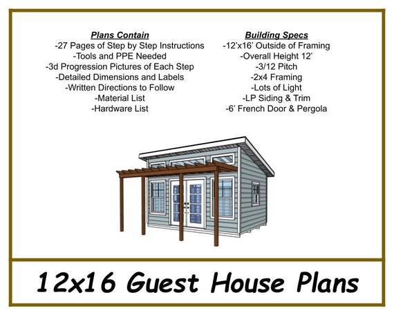 Guest House Plans 12X16 She Shed/Man Cave Plans Pdf - Etsy
