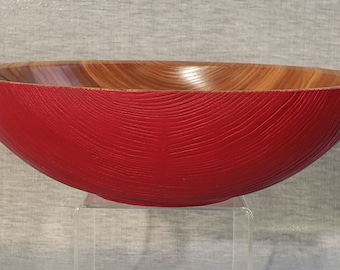 10" White Ash Wooden Bowl, Textured, with Red Milk Paint  (B218)