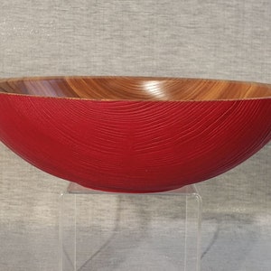 10&quot; White Ash Wooden Bowl, Textured, with Red Milk Paint  (B218)