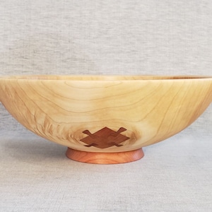 11-3/4&quot; Handmade Silver Maple Poho Bowl with Cherry Patches (B170)