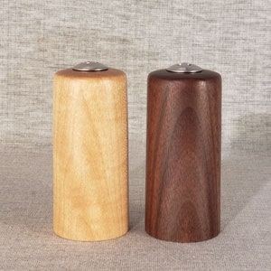 Straight Walnut and Maple Wooden Salt and Pepper Shakers, 3-3/4 tall image 3