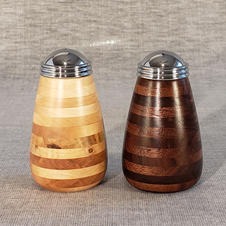 Layered Wooden Salt and Pepper Shakers Black Walnut and Etsy