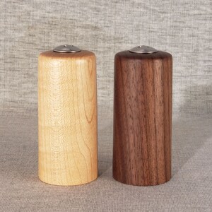 Straight Walnut and Maple Wooden Salt and Pepper Shakers, 3-3/4 tall image 4