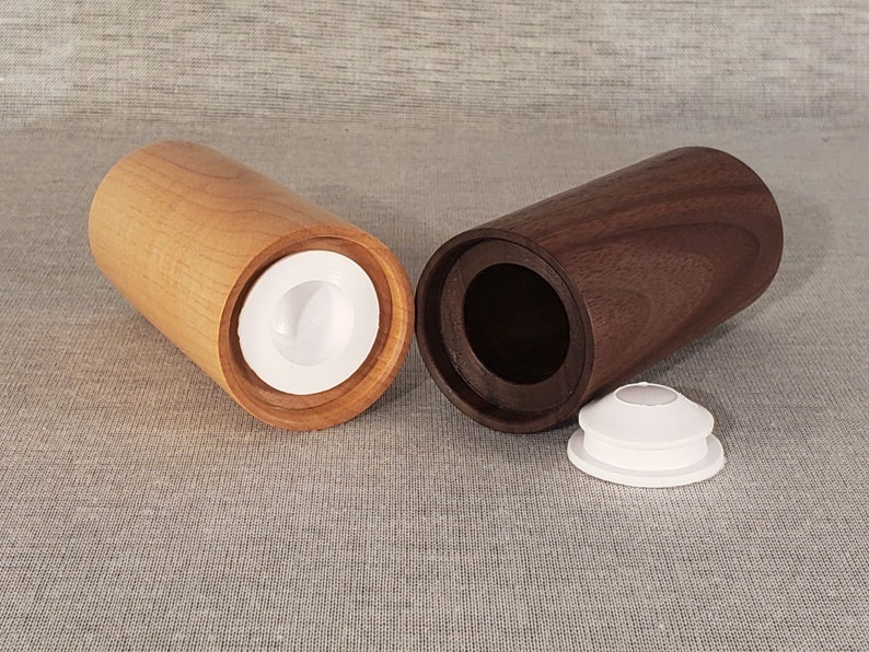 Straight Walnut and Maple Wooden Salt and Pepper Shakers, 3-3/4 tall image 6