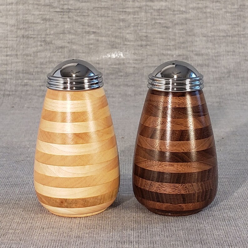Layered Wooden Salt and Pepper Shakers Black Walnut and Etsy