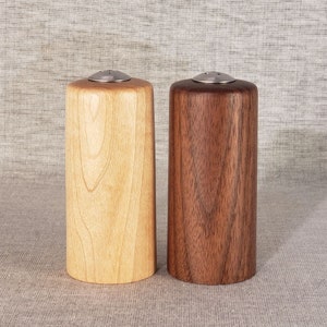 Straight Walnut and Maple Wooden Salt and Pepper Shakers, 3-3/4 tall image 1