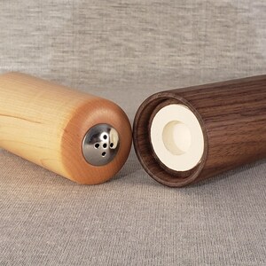 Straight Walnut and Maple Wooden Salt and Pepper Shakers, 3-3/4 tall image 5