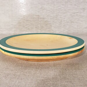 Set of two, 9&quot; Silver Maple Wooden Plates with Painted Rim,   (PL-18)
