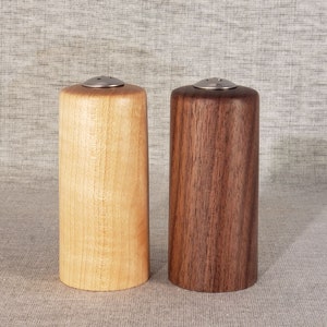 Straight Walnut and Maple Wooden Salt and Pepper Shakers, 3-3/4 tall image 2