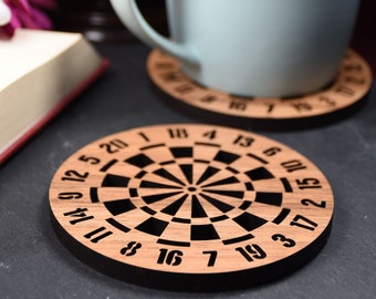 x1 Individual Dartboard Coaster - Wooden dart board coaster. For a Darts fan. Darts fanatic. Ideal for darts obsessive. Dart board