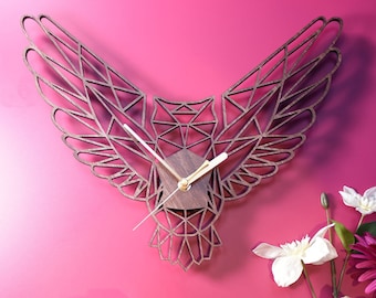 Owl Clock - Geometric Wooden Owl Clock - Owl. Perfect for Owl lovers. Ideal gift for Owl obsessives. Owl gift. Owl lovers gift. Owl obsessed