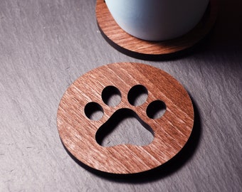 x1 Individual Dog Paw Print Coaster - Wooden Paw Print Coaster - Dog gift. For Dog lovers. Ideal gift for Dog obsessives. Poock Pawprint