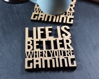 x1 Individual Life is Better When You're Gaming Coaster - Wooden Gamer Coaster - Better When Gaming Coaster. Perfect for gamers lovers.