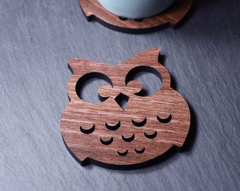 x1 Individual Owl Coaster - Wooden Owl Coaster. Perfect for Owl and Bird lovers. For Owl obsessives. Tawny, Barn Owls birds of prey gift.