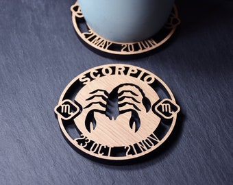 x1 Individual Zodiac Sign Coaster - Wooden Zodiac Star Sign Coaster. Astrology lovers. Horoscopes. Zodiac Sign Horoscope. Spiritual Stars.