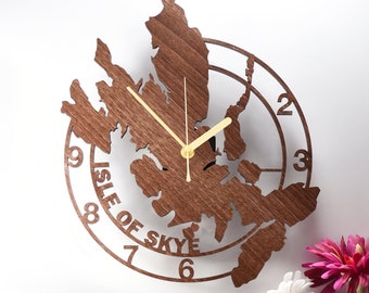 Isle of Skye Clock - Wooden Isle of Skye Clock. Inner Hebrides of Scotland Clock. Scottish island Clock. Scottish island Clock. Isle of Skye