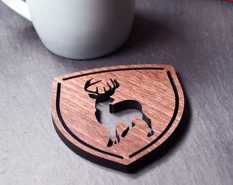 x1 Individual Stag Coaster - Wooden Stag Coaster. Wild Stag coaster. Wooden Deer Coaster. Scottish Highland Stag. White Hart Stag. Scotland.