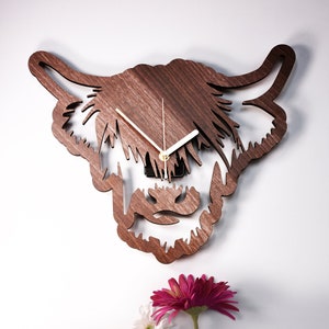 Highland Cow Clock - Wooden Highland Coo Clock. Perfect for Scottish Highland Cow lovers. Highland Cow fanatics. Cattle theme. Highland Cows