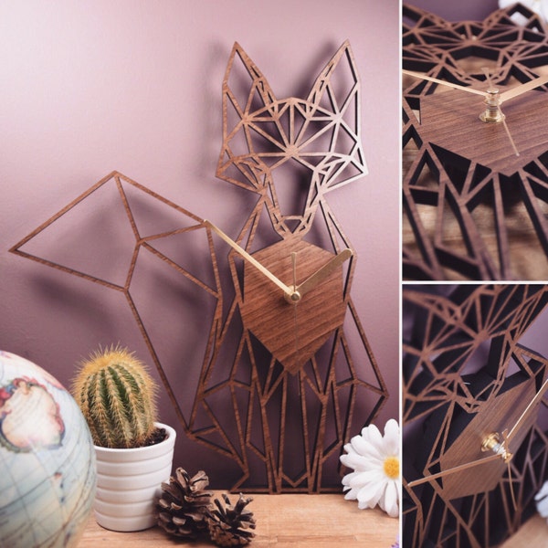 Fox Clock - Geometric Wooden Fox Clock - Full Fox. Perfect for fox lovers. Ideal gift for fox obsessives. Fox your friends with this gift.
