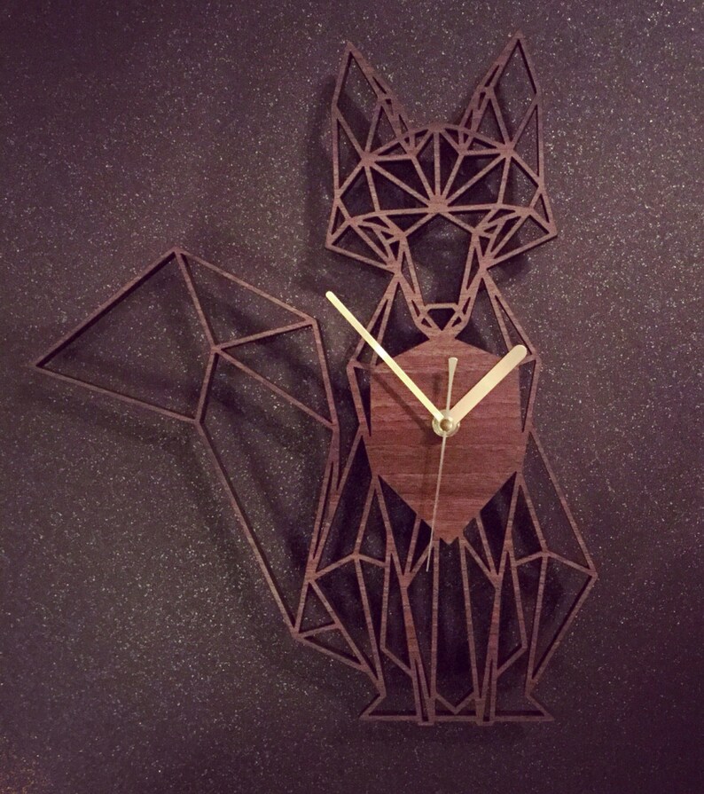 Fox Clock Geometric Wooden Fox Clock Full Fox. Perfect for fox lovers. Ideal gift for fox obsessives. Fox your friends with this gift. image 5