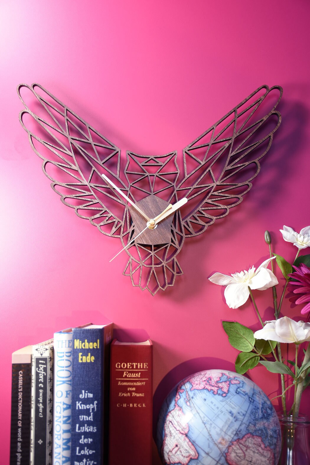 Owl Clock - Geometric Wooden Owl Clock - Owl. Perfect for Owl lovers. Ideal gift for Owl obsessives.