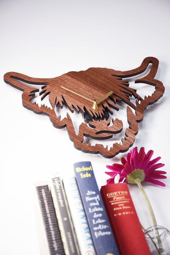 Highland Cow Wooden Clock | Scottish Coo Wall Decor | Animal Themed Home Decor