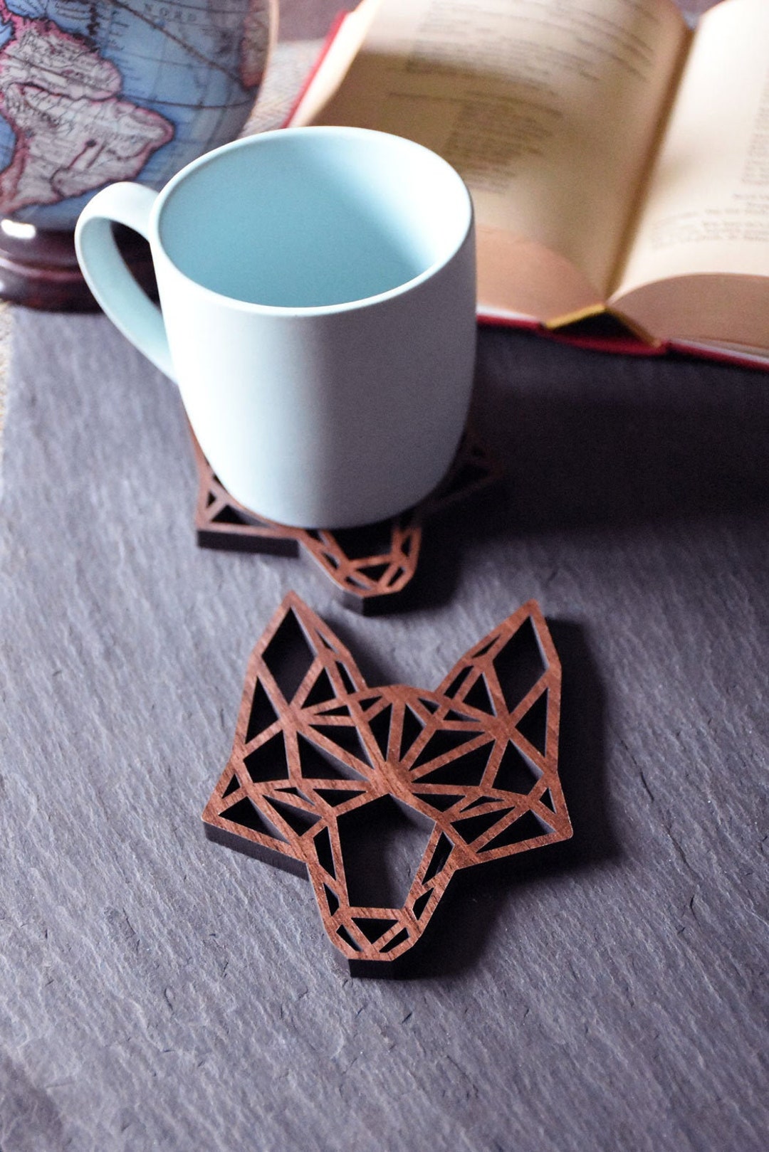 X1 Individual Fox Coaster. Geometric Wooden Fox Head Coaster. Fox Head ...
