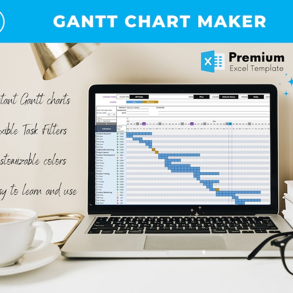 Modello Excel di Gantt Chart Maker / Project Planner Excel / Task Manager / Timeline del progetto / Project Tracker / Modello di gestione del progetto